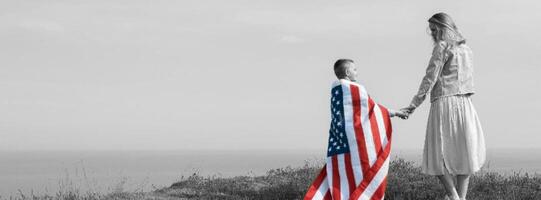 4th of July Celebration with Mom and Kid Wearing American Flag Cape for Facebook Cover template