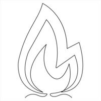 Continuous single line drawing of bonfire outline illustration and editable stroke vector