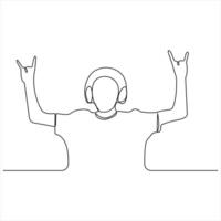 Continuous single line art man use headphone enjoy outline illustration vector