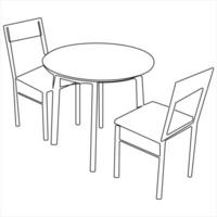 soltero continuo línea dibujo de elegante Moda comida mesa y silla contorno ilustración vector