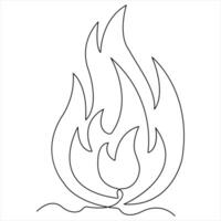 Continuous single line drawing of bonfire outline illustration and editable stroke vector