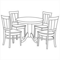 Single continuous line drawing stylish fashion dining table and chair outline illustration vector