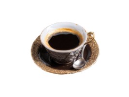 Turkish coffee in a traditional glass cup fine coffee grounds settling moody lighting high detail png