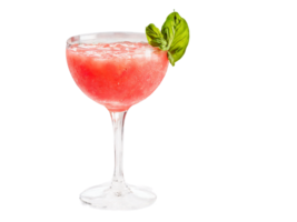 vattenmelon soda i en cocktail glas vattenmelon bollar och basilika sommar friskhet stänk i rörelse png
