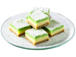 St Patrick s Day dessert lime bars with a dusting of powdered sugar served png