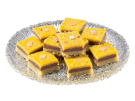 Barfi Diamond cut barfi with its smooth fudge like texture arranged on a glass plate png