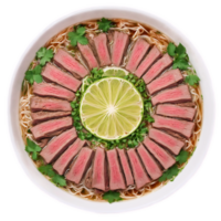 Beef pho mandala an aromatic mandala of Vietnamese beef pho with steam rising and lime png