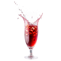 Pomegranate juice with seeds and ice cubes whirling in a glass with liquid splashing out png