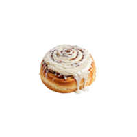 Cinnamon roll with cream cheese glaze drizzle and steam rising Food and culinary concept png