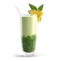 Breakfast smoothie with a blend of kale pineapple banana and coconut water garnished with a png