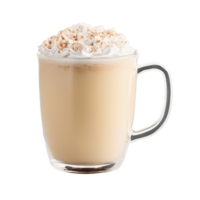 White chocolate mocha in a clear glass mug with a creamy texture and a light png