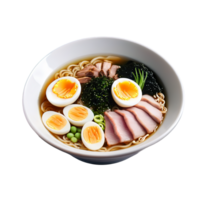 Ramen A steaming bowl of rich, flavorful ramen broth, filled with tender noodles, succulent slices of po png