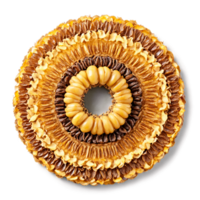 Dried Longan Mandala golden dried longans layered in an intricate circular composition halves gracefully separating png