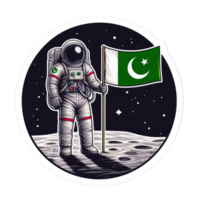 un' etichetta di un' pakistano astronauta su il Luna con un' pakistano bandiera png