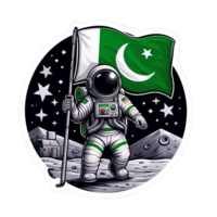 une autocollant de une pakistanais astronaute sur le lune avec une pakistanais drapeau png