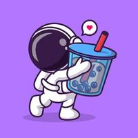 Cute Astronaut Holding Boba Milk Tea Drink Shape Cartoon vector