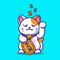 linda suerte gato dormido con oro moneda dibujos animados vector