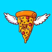 Cute Monster Pizza Flying With Wing Cartoon vector