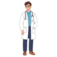 Masculin médecin avec stéthoscope et des lunettes dessin animé illustration graphique conception png