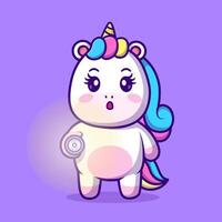 Cute Unicorn Holding Flashlight Cartoon vector