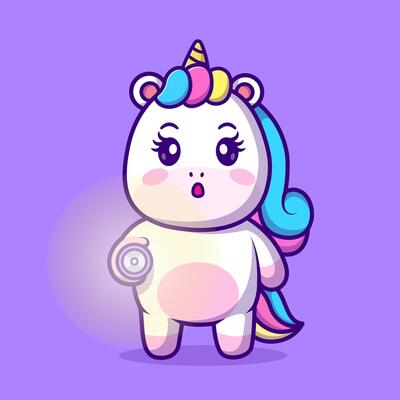 Cute Unicorn Holding Flashlight Cartoon