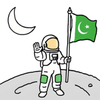 une pakistanais astronaute sur le lune en portant une pakistanais drapeau main tiré png