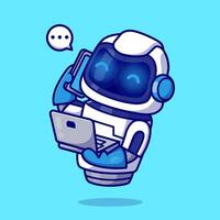 Cute Robot Holding Phone With Laptop Cartoon vector