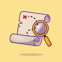 Treasure Map With Magnifying Glass Cartoon vector