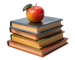 Stack of Books with Red Apple 3d Image png