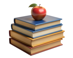 Stack of Books with Red Apple 3d Object png