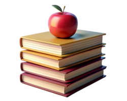 Stack of Books with Red Apple 3d Symbol png