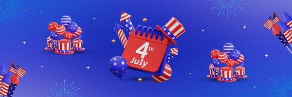 blue red 3d modern 4th of july twitter header template