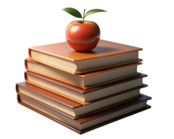 Stack of Books with Red Apple 3d Graphic png