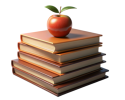 Stack of Books with Red Apple 3d Graphic png