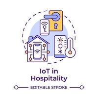 IoT in hospitality multi color concept icon. Smart hotel. Technology integration in travelling. Round shape line illustration. Abstract idea. Graphic design. Easy to use in blog post vector