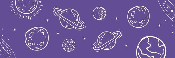 purple yellow hand drawn space illustration twitter header template