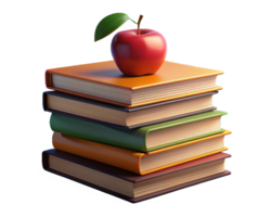 Stack of Books with Red Apple 3d png