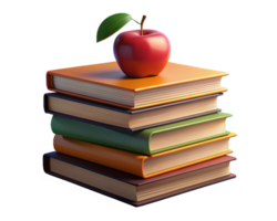 stack van boeken met rood appel 3d png