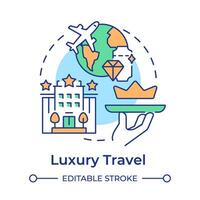 Luxury travel multi color concept icon. Exclusive trip. First class plane. VIP travel. Niche tourism. Round shape line illustration. Abstract idea. Graphic design. Easy to use in blog post vector