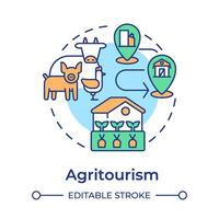 Agritourism multi color concept icon. Niche tourism. Rural tourism. Farm activities. Animal husbandry. Round shape line illustration. Abstract idea. Graphic design. Easy to use in blog post vector