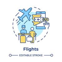 Flights multi color concept icon. Travel service. Online booking. Buy tickets. Flight reservation. Round shape line illustration. Abstract idea. Graphic design. Easy to use in application vector