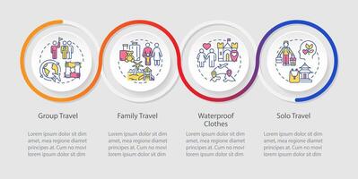 Travel types loop infographic template. Travel agency services. Data visualization with 4 steps. Editable timeline info chart. Workflow layout with line icons vector