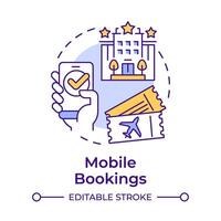 Mobile bookings multi color concept icon. Online reservation. Technology integration in travelling. Round shape line illustration. Abstract idea. Graphic design. Easy to use in application vector