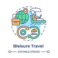 Bleisure travel multi color concept icon. Business trip and leisure activity. Digital nomad. Niche tourism. Round shape line illustration. Abstract idea. Graphic design. Easy to use in blog post vector