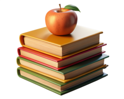 Stack of Books with Red Apple 3d Render png