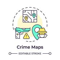 Crime maps multi color concept icon. Public safety. Regulation enforcement, online tool. Round shape line illustration. Abstract idea. Graphic design. Easy to use in infographic, presentation vector