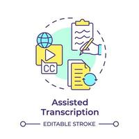 Assisted transcription multi color concept icon. Voice to text. Speech recognition, software solution. Round shape line illustration. Abstract idea. Graphic design. Easy to use in infographic vector