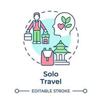 Solo travel multi color concept icon. Self-discovery and introspection. Single traveler. Tourism trend. Round shape line illustration. Abstract idea. Graphic design. Easy to use in blog post vector