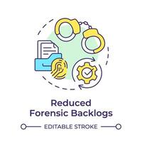 Reduced forensic backlogs multi color concept icon. Evidence management, data analysis. Round shape line illustration. Abstract idea. Graphic design. Easy to use in infographic, presentation vector