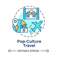 Pop-culture travel multi color concept icon. Tourism trend. Movie set locations. Famous landmarks. Round shape line illustration. Abstract idea. Graphic design. Easy to use in blog post vector